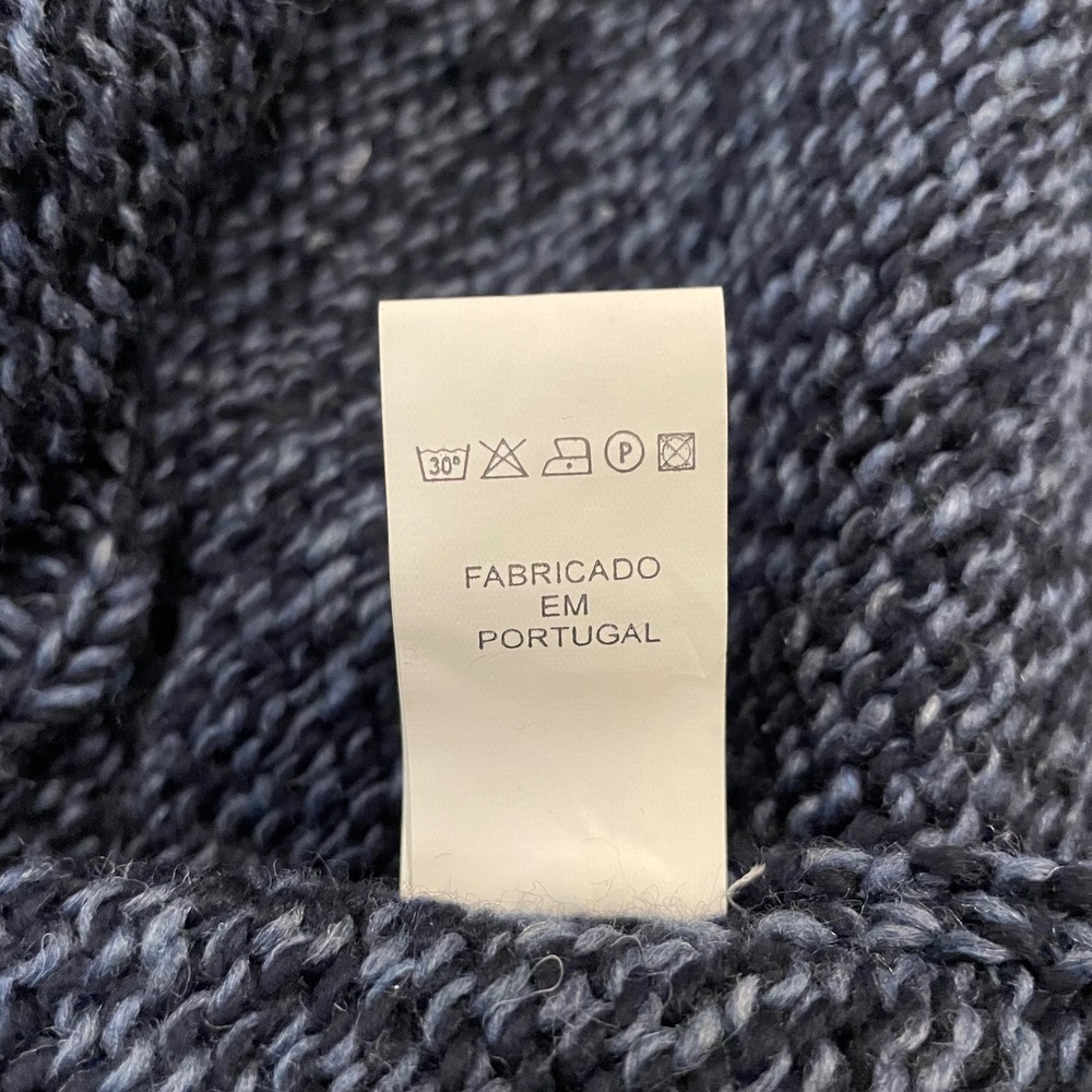 APS Malhas Portugal Navy Blue Wool Blend Knit Poncho Wrap with Fringe and Button - Picture 4 of 4